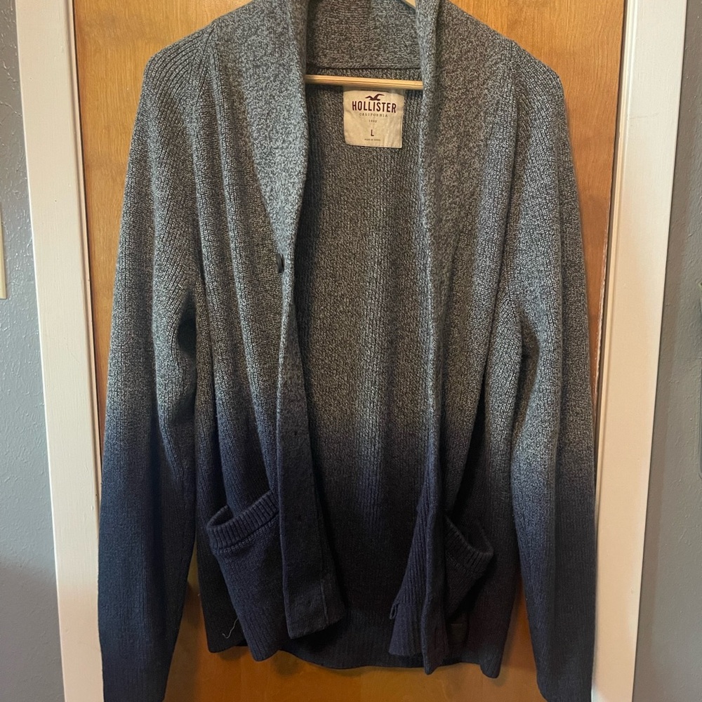 Hollister Gray and Blue Knit Sweater Cardigan